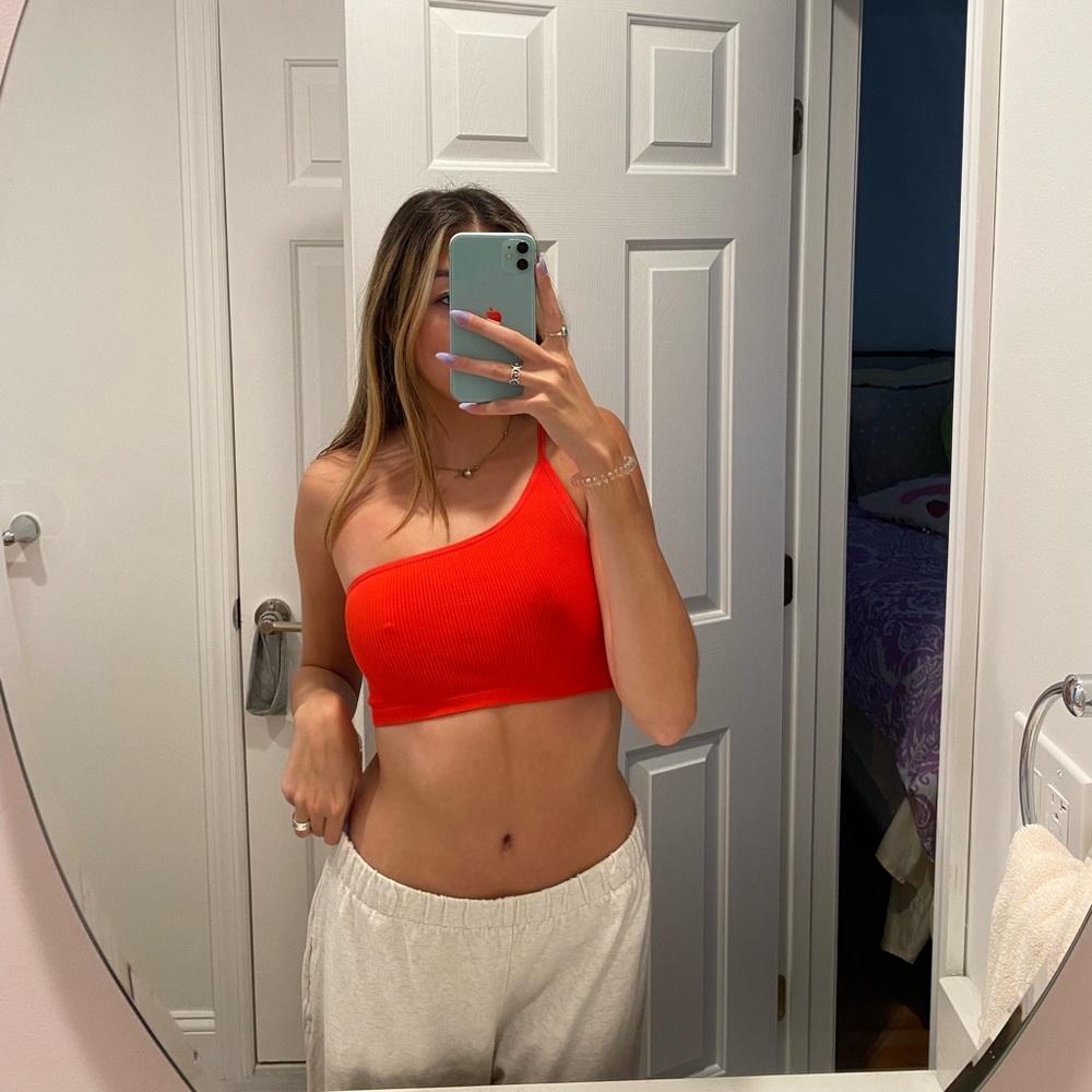 urban outfitters ribbed red one shoulder bra top